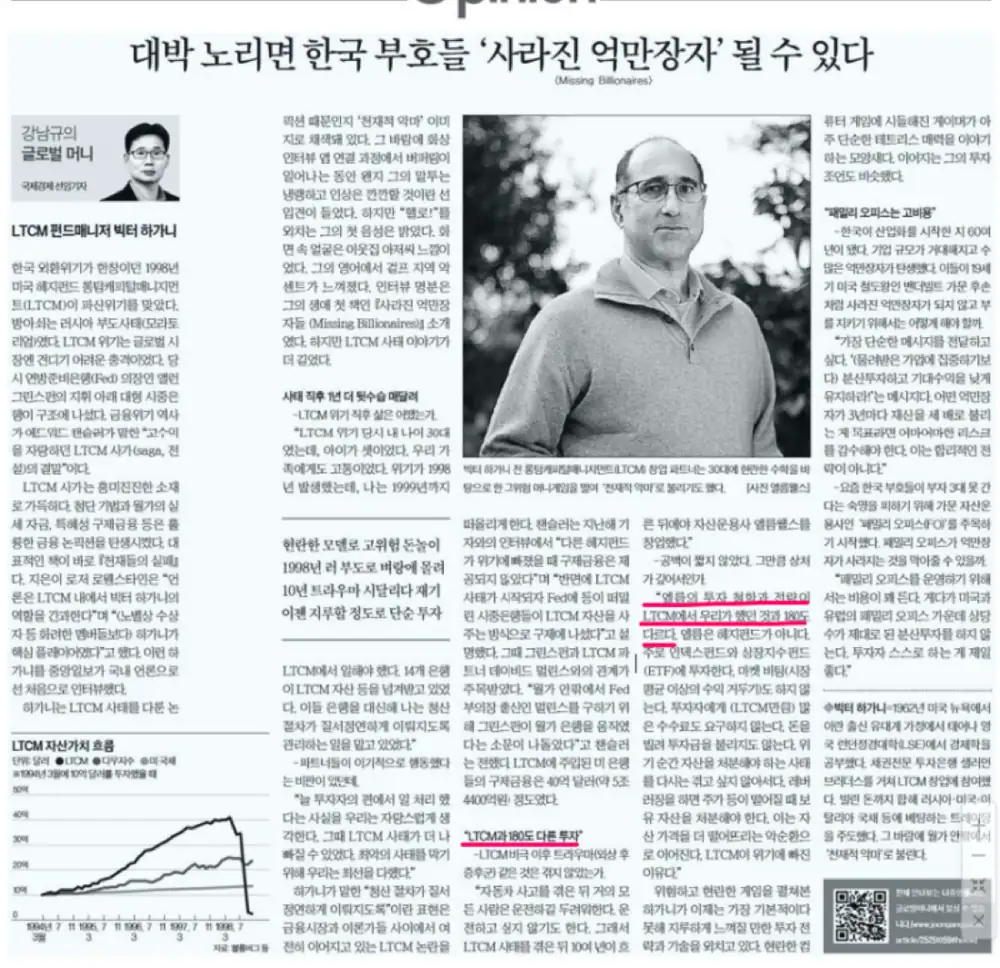 Newspaper image about an interview with the CEO from the LTCM collapse