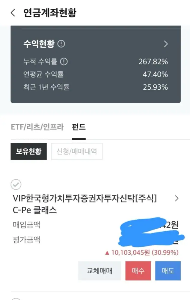 개인연금 VIP 펀드 운용 화면