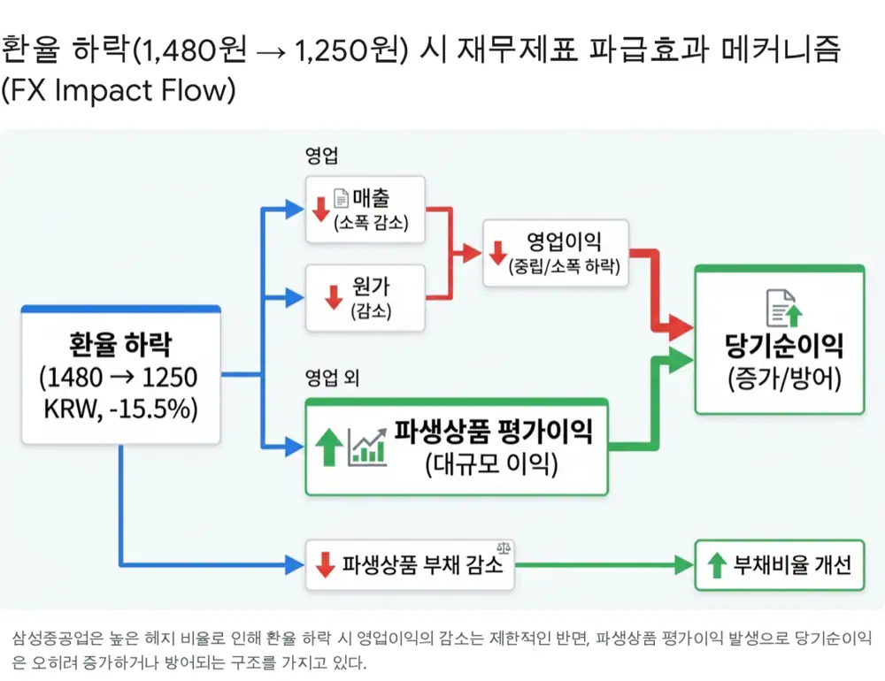 FX scenario analysis: P&L and balance-sheet effects from a KRW 1,480 to 1,250 move