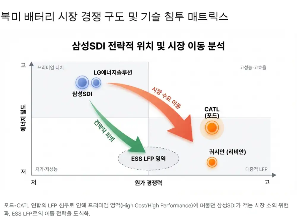삼성SDI 프리미엄 배터리 전략과 LFP 시장 이동 도표