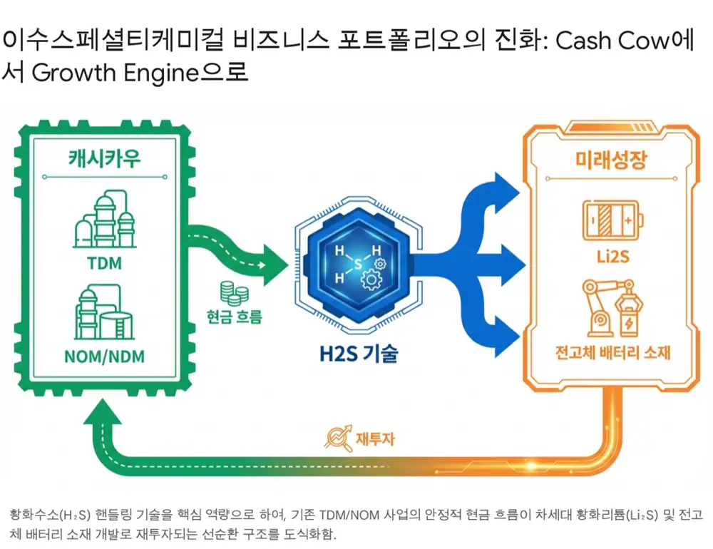 이수스페셜티케미컬 기업 개요와 사업 전환을 설명하는 원문 이미지